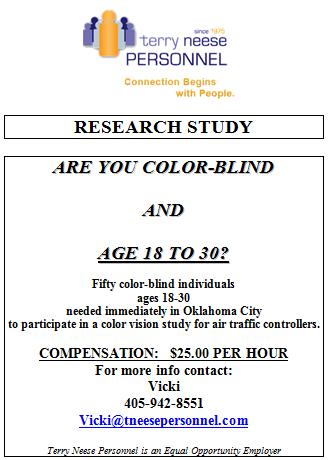 study flyer research looking colorblind oklahoma around participate faa